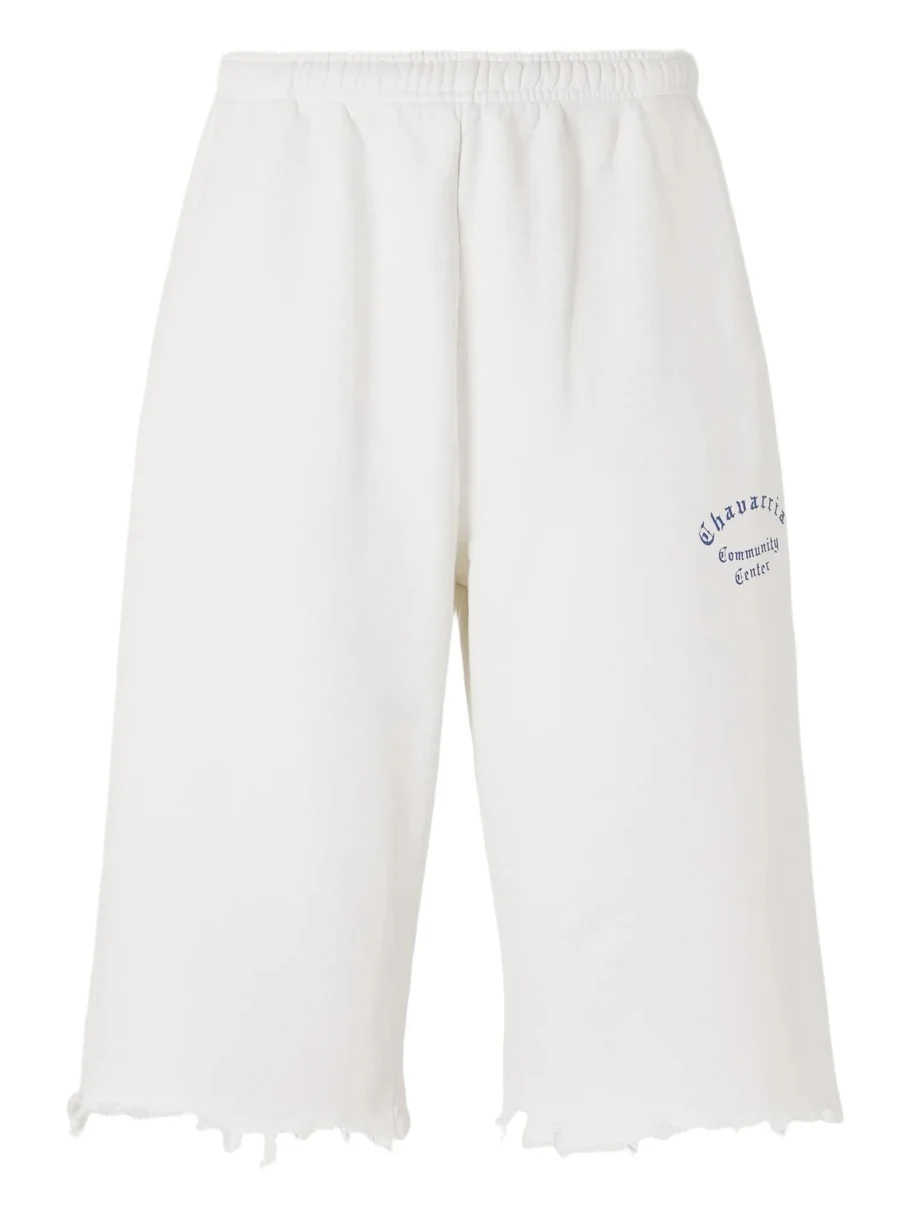 Willy Chavarria Community Center Distressed Logo-Print Cotton-Jersey Shorts - Men
