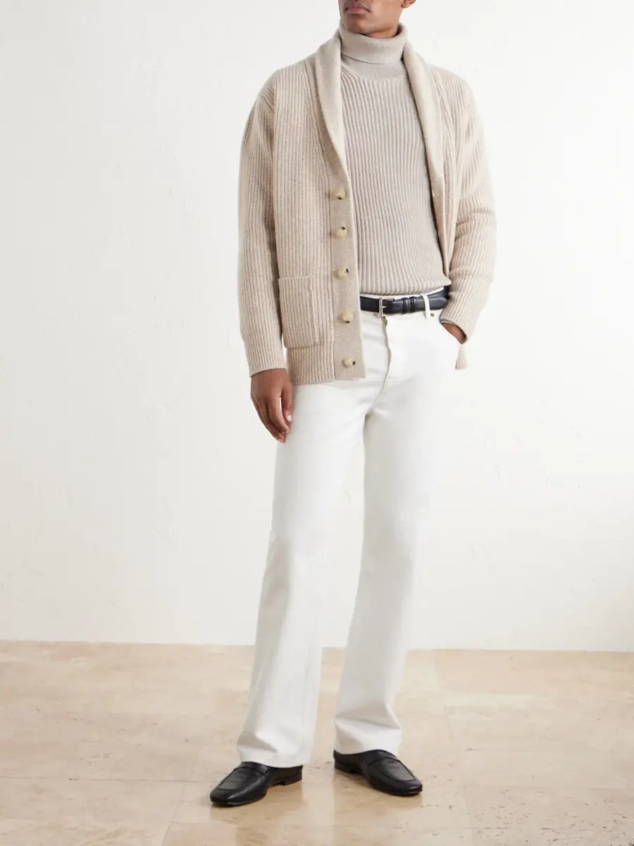 De Petrillo Ribbed Merino Wool and Cashmere-Blend Cardigan - Men | Thumbnail 2