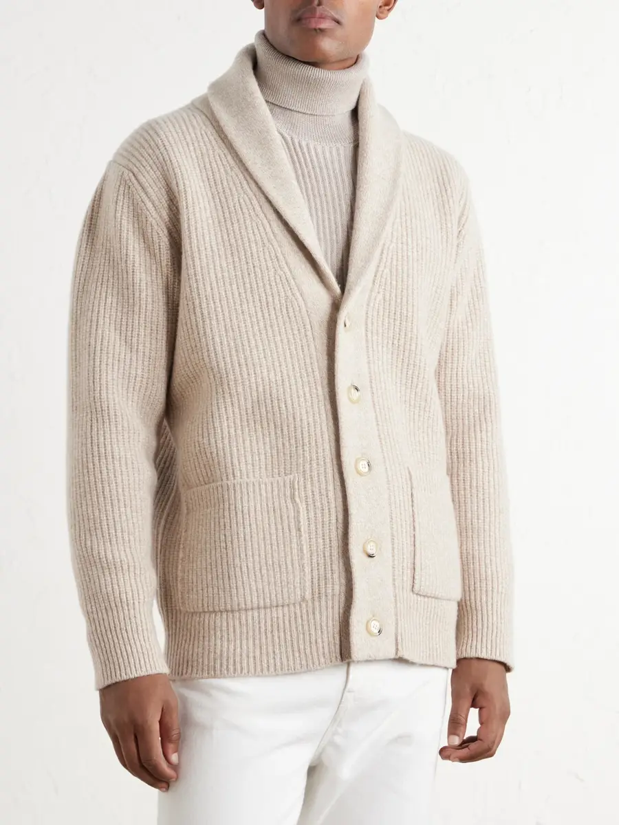 De Petrillo Ribbed Merino Wool and Cashmere-Blend Cardigan - Men | Thumbnail 3
