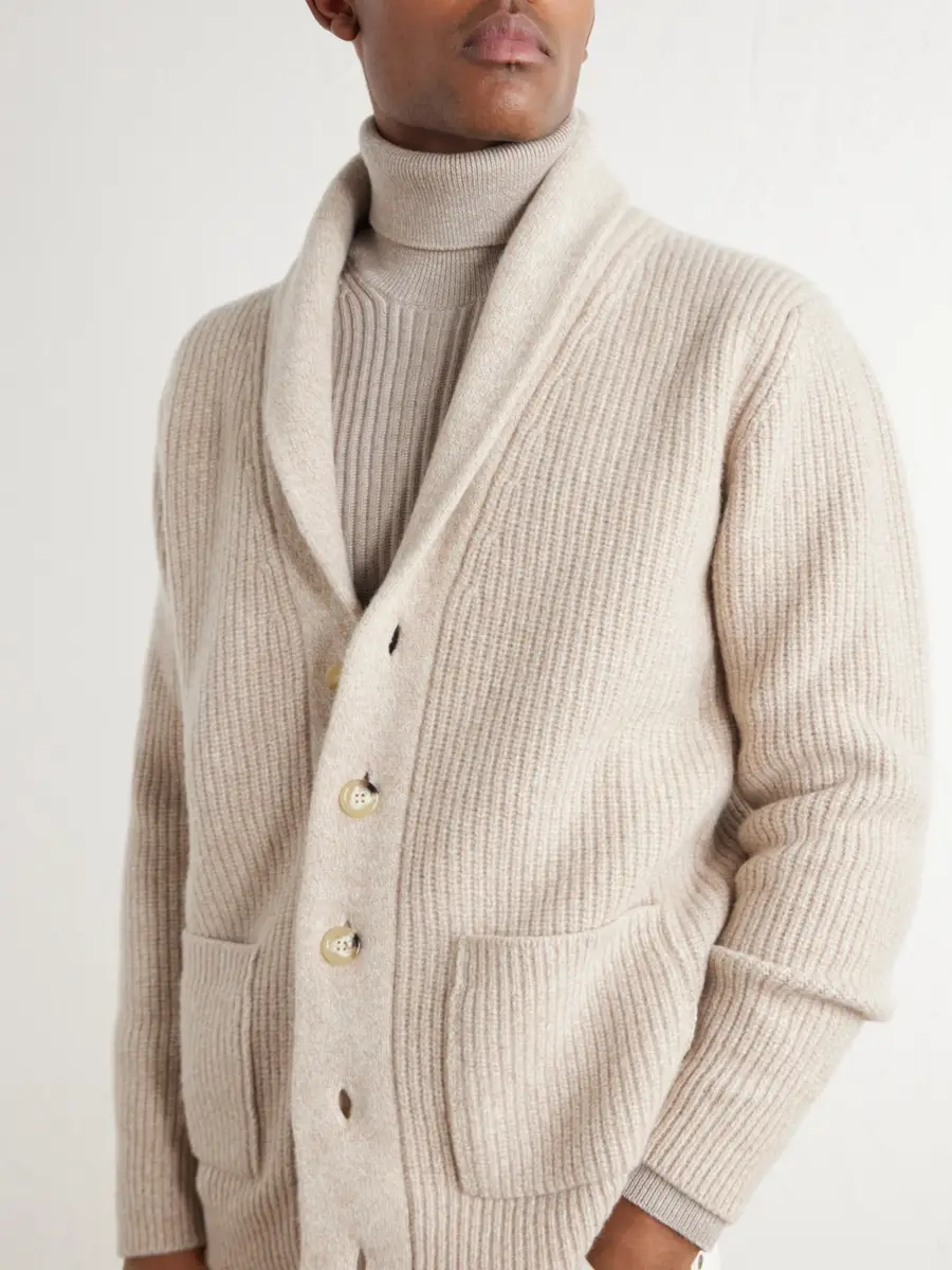 De Petrillo Ribbed Merino Wool and Cashmere-Blend Cardigan - Men | Thumbnail 5