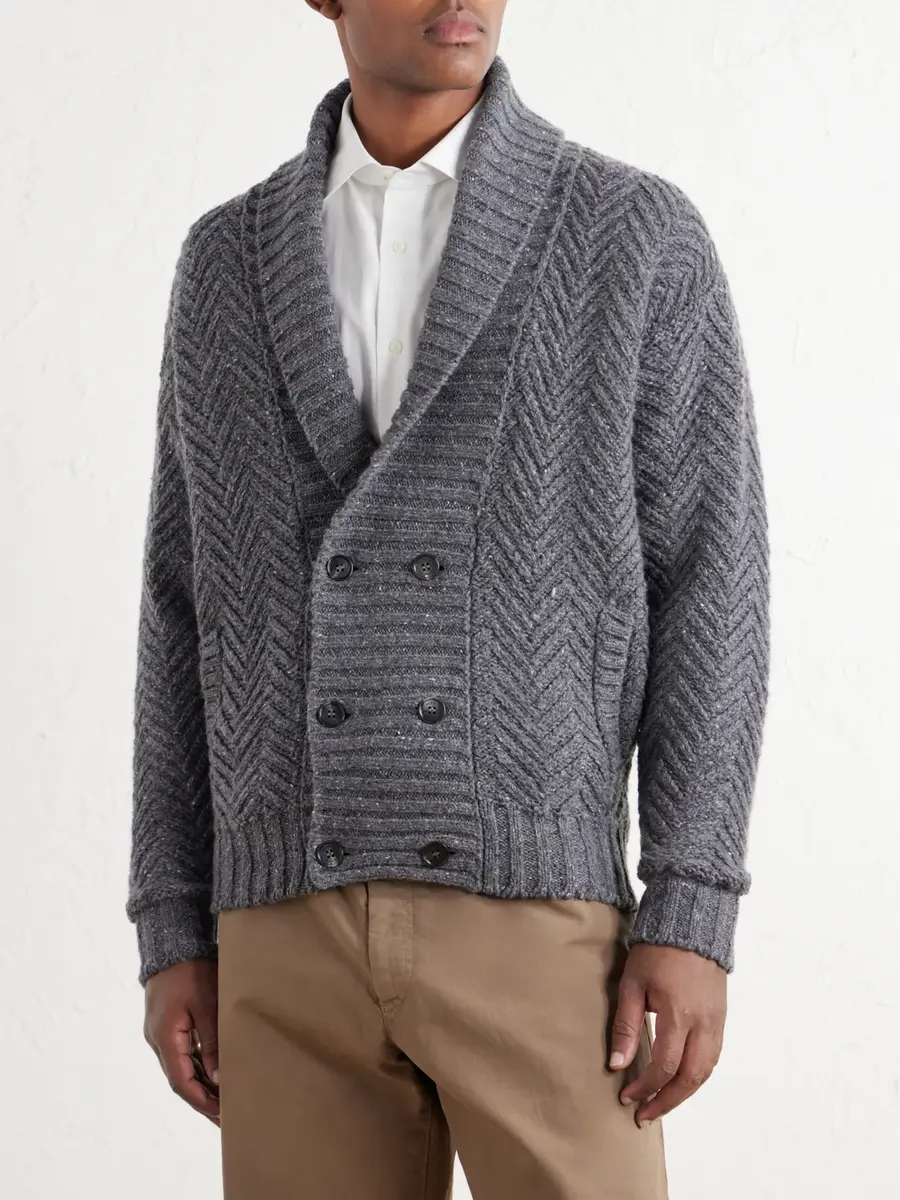 dunhill Double-Breasted Chevron-Knit Cashmere Cardigan - Men | Thumbnail 3 dunhill Double-Breasted Chevron-Knit Cashmere Cardigan - Men | Thumbnail 3
