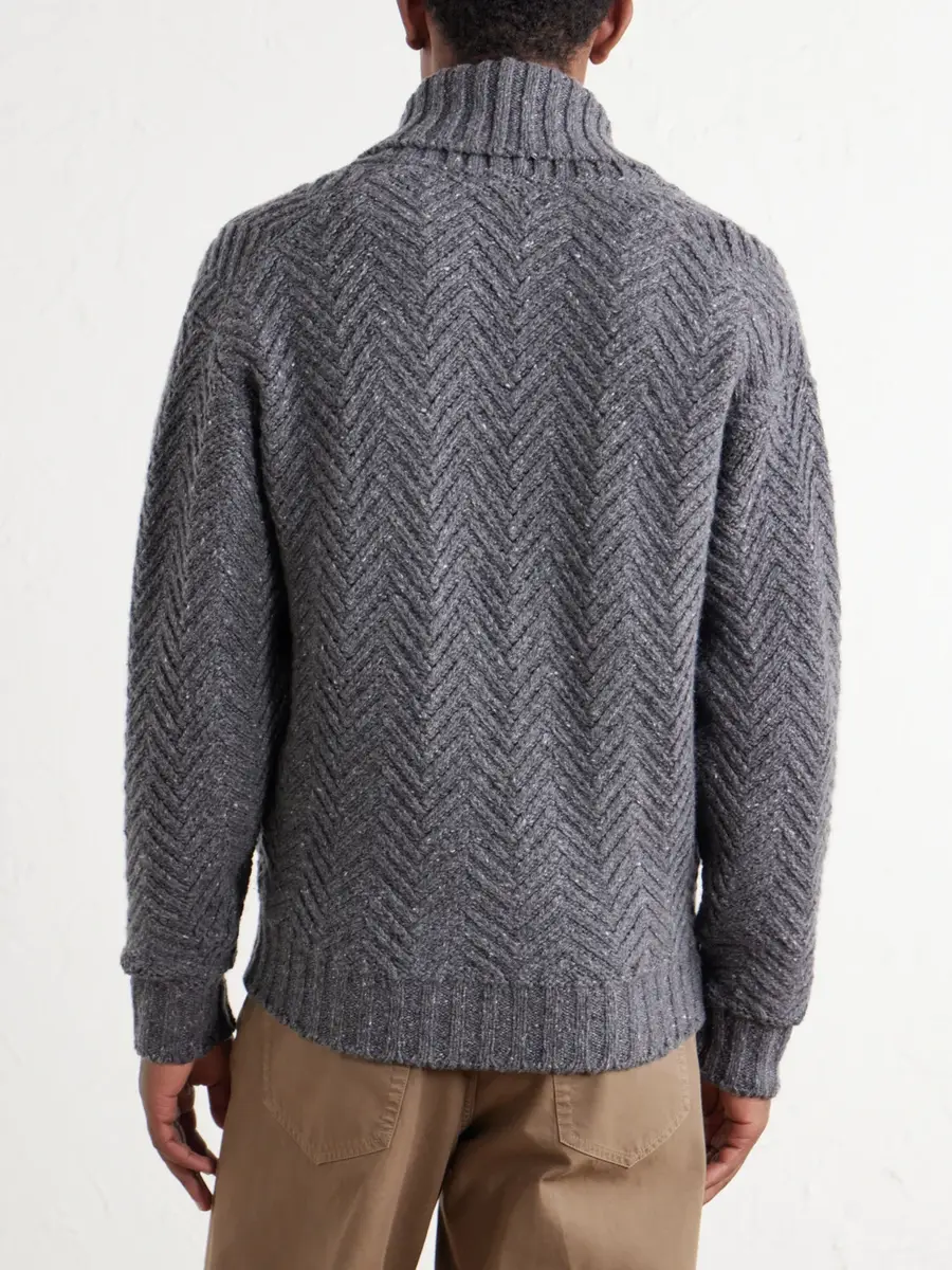 dunhill Double-Breasted Chevron-Knit Cashmere Cardigan - Men | Thumbnail 4 dunhill Double-Breasted Chevron-Knit Cashmere Cardigan - Men | Thumbnail 4