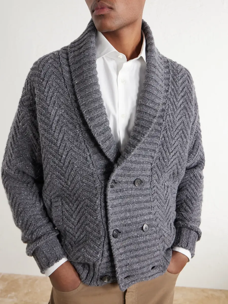 dunhill Double-Breasted Chevron-Knit Cashmere Cardigan - Men | Thumbnail 5 dunhill Double-Breasted Chevron-Knit Cashmere Cardigan - Men | Thumbnail 5
