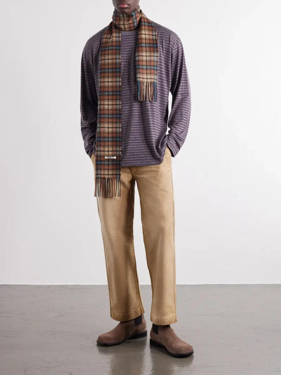 Auralee Fringed Checked Cashmere Scarf - Men | Thumbnail 2