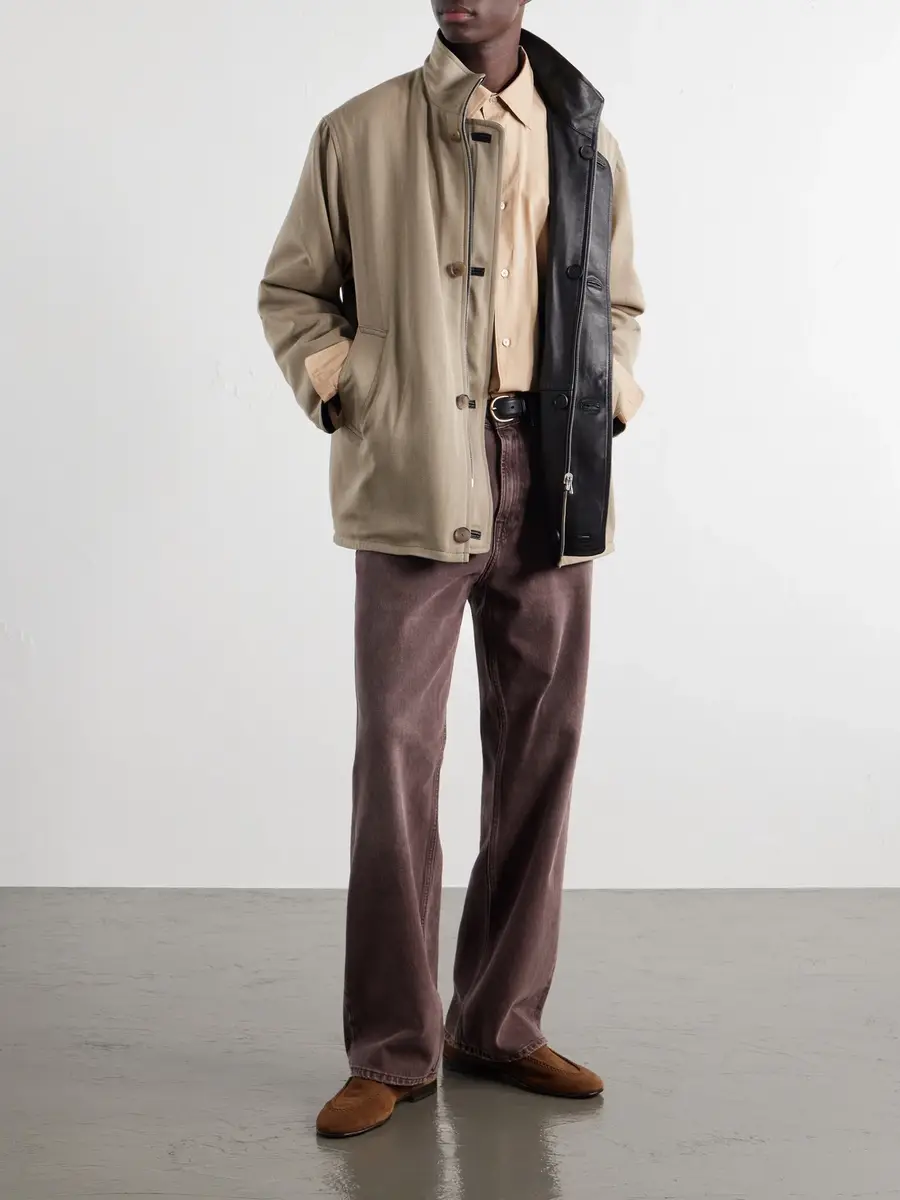 Auralee Reversible Wool-Twill and Leather Jacket - Men | Thumbnail 2