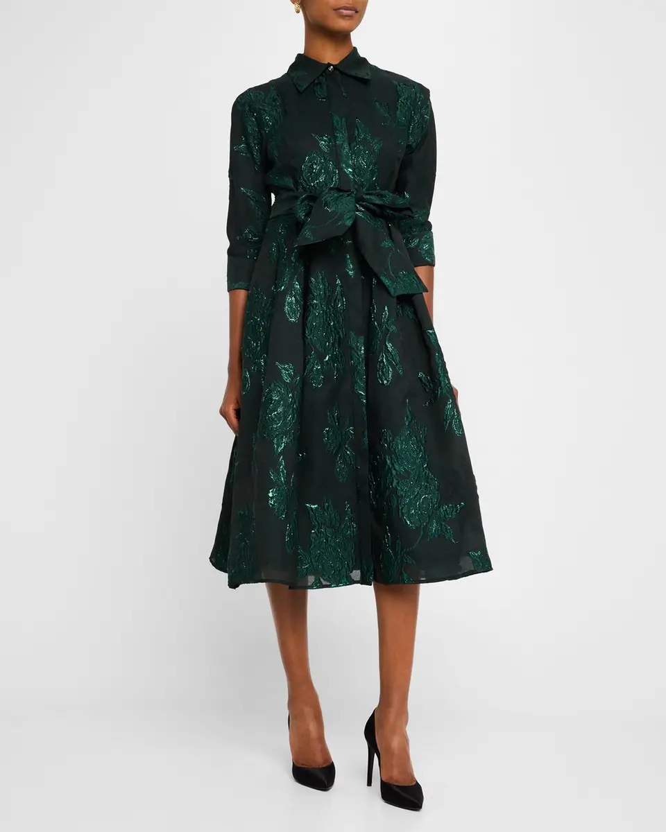 Rickie Freeman for Teri Jon Metallic Jacquard Belted Shirtdress | Thumbnail 2 Rickie Freeman for Teri Jon Metallic Jacquard Belted Shirtdress | Thumbnail 2