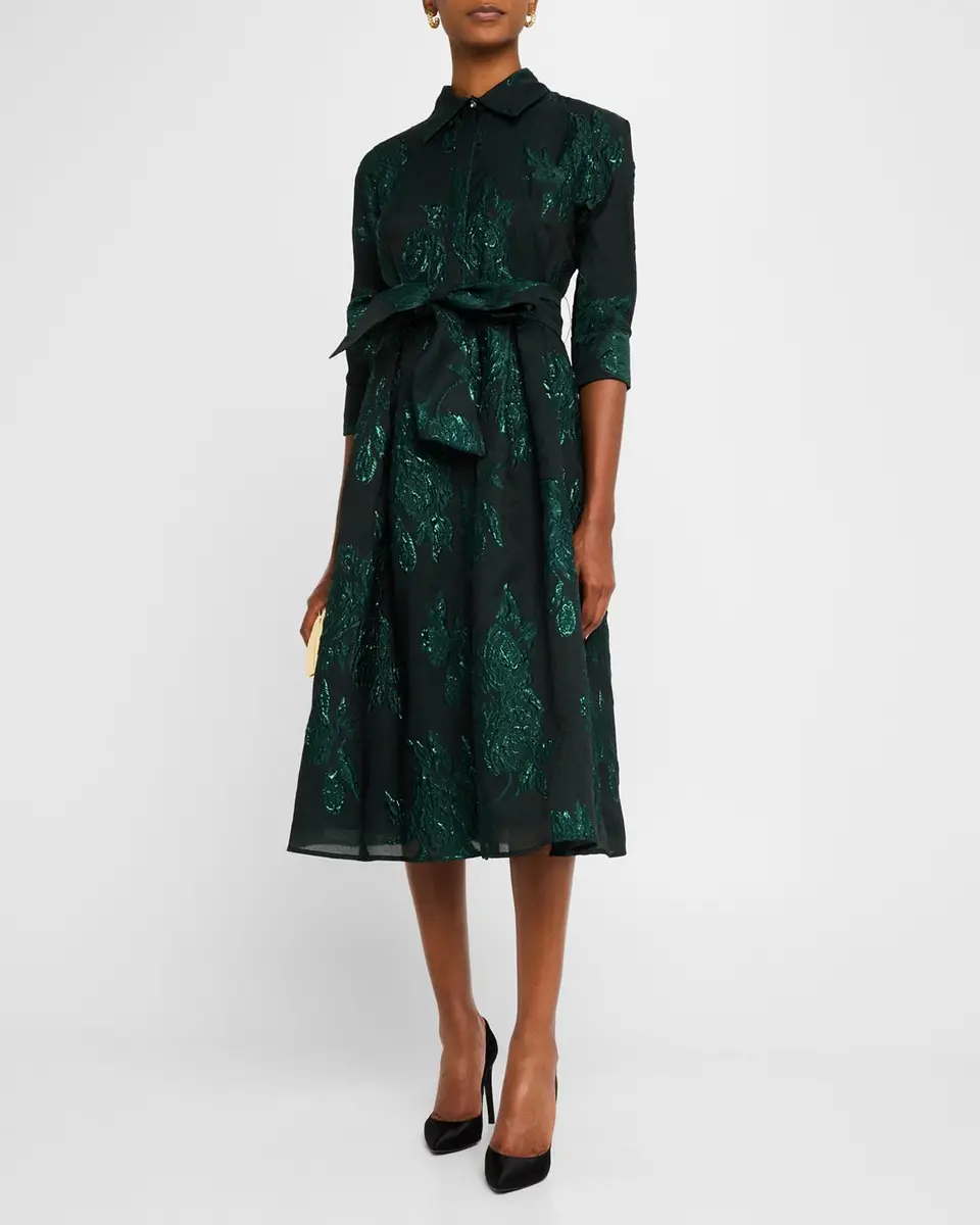 Rickie Freeman for Teri Jon Metallic Jacquard Belted Shirtdress | Thumbnail 3 Rickie Freeman for Teri Jon Metallic Jacquard Belted Shirtdress | Thumbnail 3