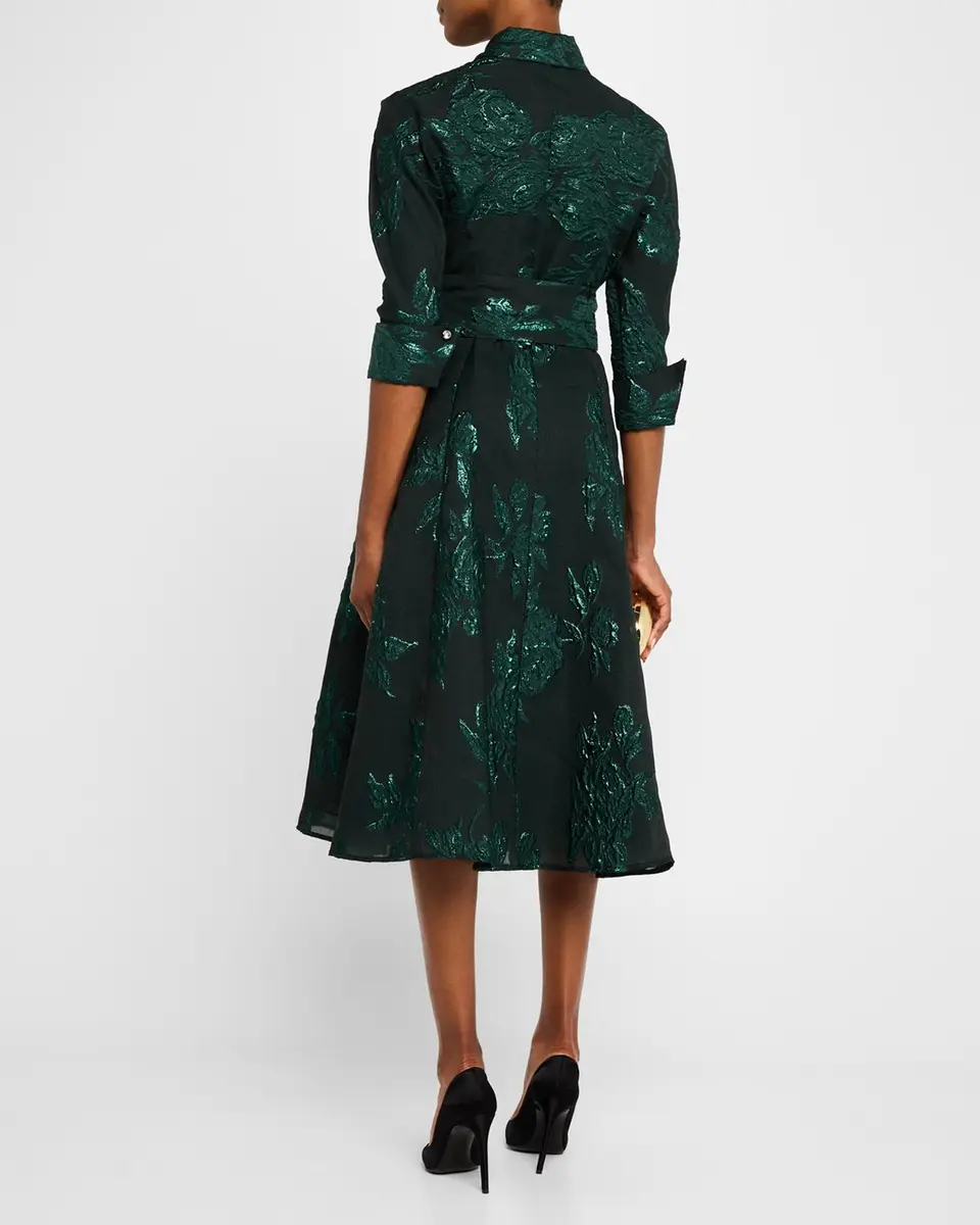 Rickie Freeman for Teri Jon Metallic Jacquard Belted Shirtdress | Thumbnail 4 Rickie Freeman for Teri Jon Metallic Jacquard Belted Shirtdress | Thumbnail 4
