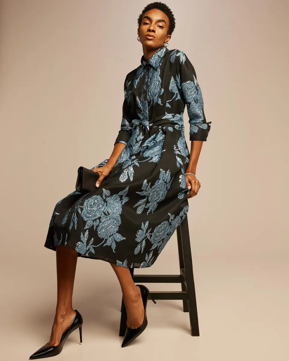 Rickie Freeman for Teri Jon Metallic Jacquard Belted Shirtdress | Thumbnail 5 Rickie Freeman for Teri Jon Metallic Jacquard Belted Shirtdress | Thumbnail 5