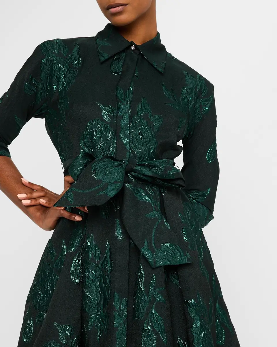 Rickie Freeman for Teri Jon Metallic Jacquard Belted Shirtdress | Thumbnail 6 Rickie Freeman for Teri Jon Metallic Jacquard Belted Shirtdress | Thumbnail 6