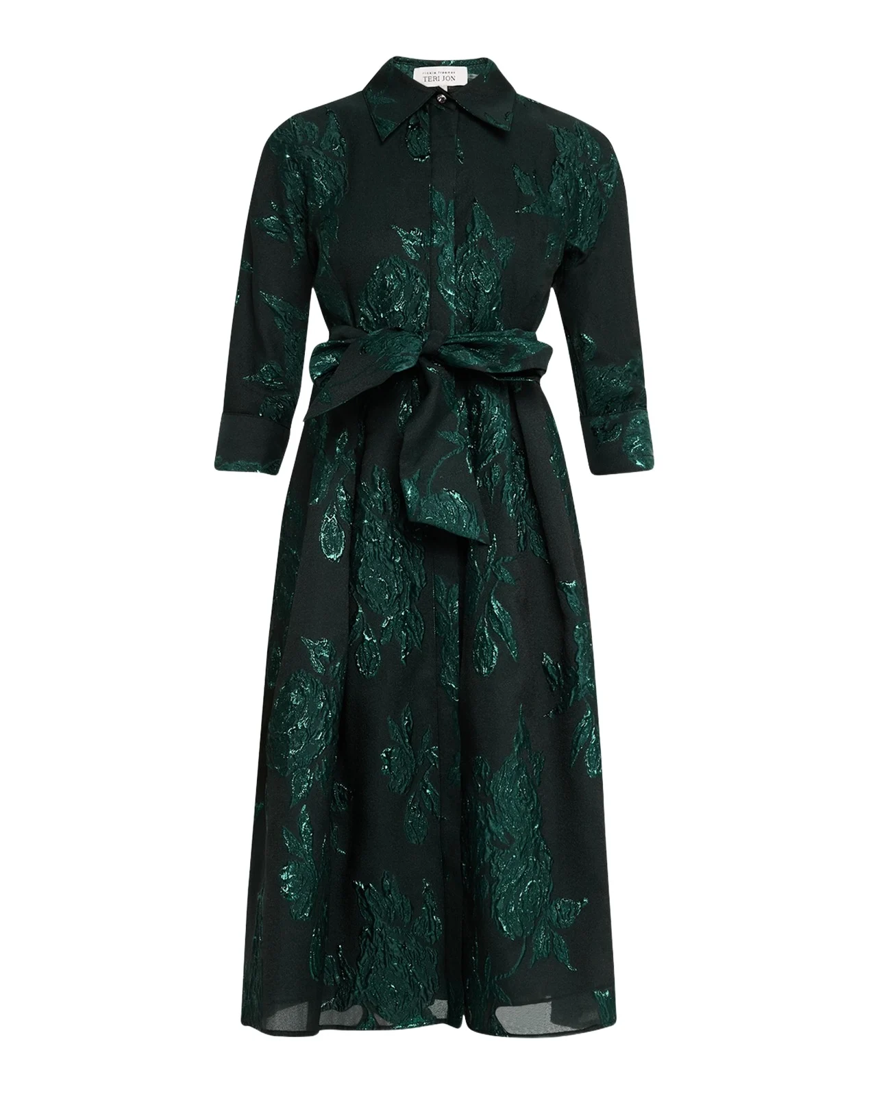 Metallic Jacquard Belted Shirtdress Metallic Jacquard Belted Shirtdress