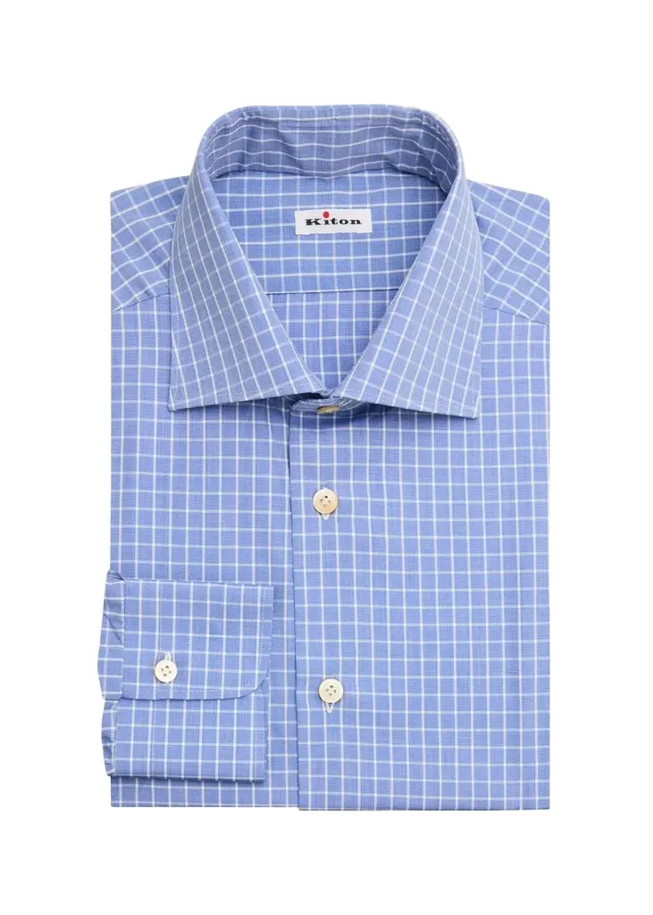 Kiton Men's Cotton Grid Check Dress Shirt