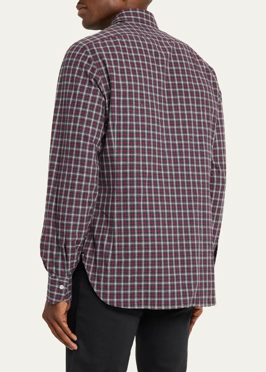 Kiton Men's Cotton Plaid Button-Down Shirt | Thumbnail 3