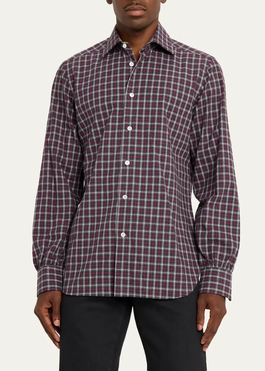Kiton Men's Cotton Plaid Button-Down Shirt | Thumbnail 4
