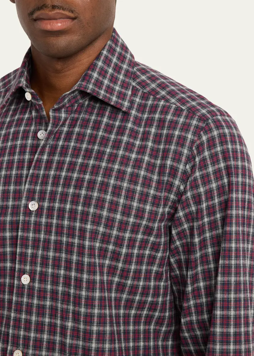 Kiton Men's Cotton Plaid Button-Down Shirt | Thumbnail 5