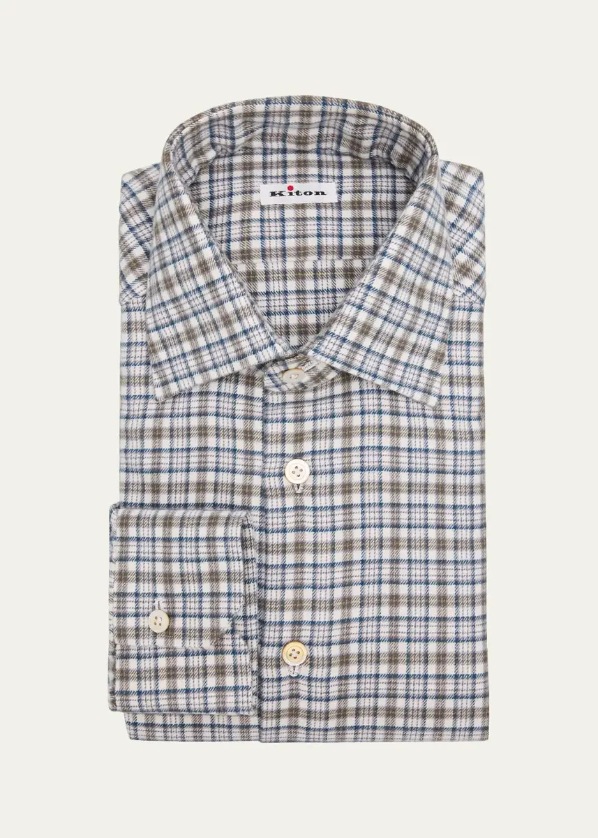 Kiton Men's Plaid Cotton Dress Shirt | Thumbnail 3