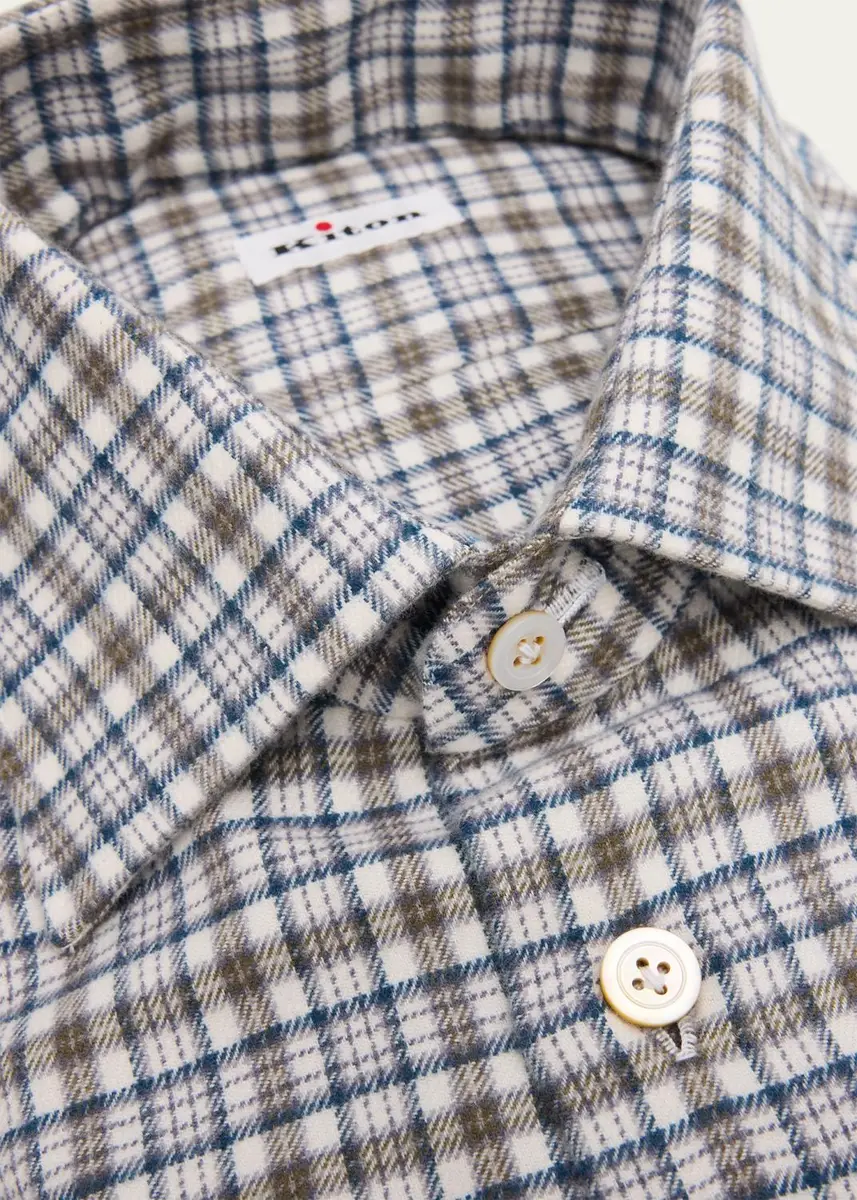 Kiton Men's Plaid Cotton Dress Shirt | Thumbnail 4