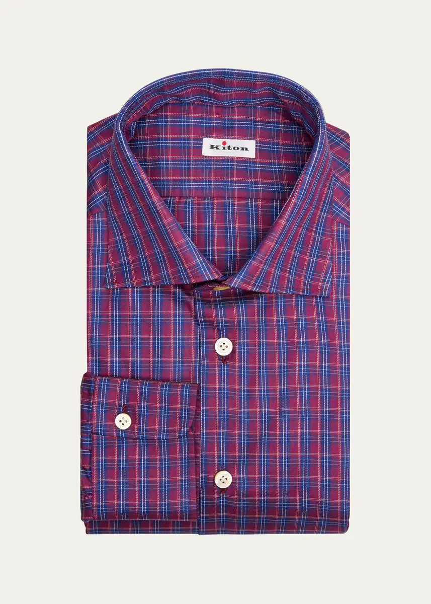Kiton Men's Plaid Cotton Dress Shirt | Thumbnail 5