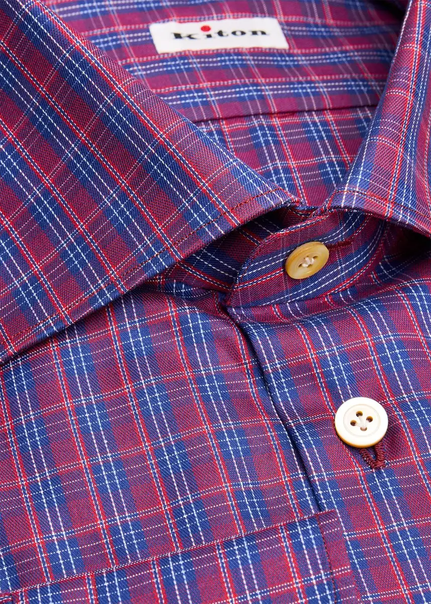 Kiton Men's Plaid Cotton Dress Shirt | Thumbnail 6