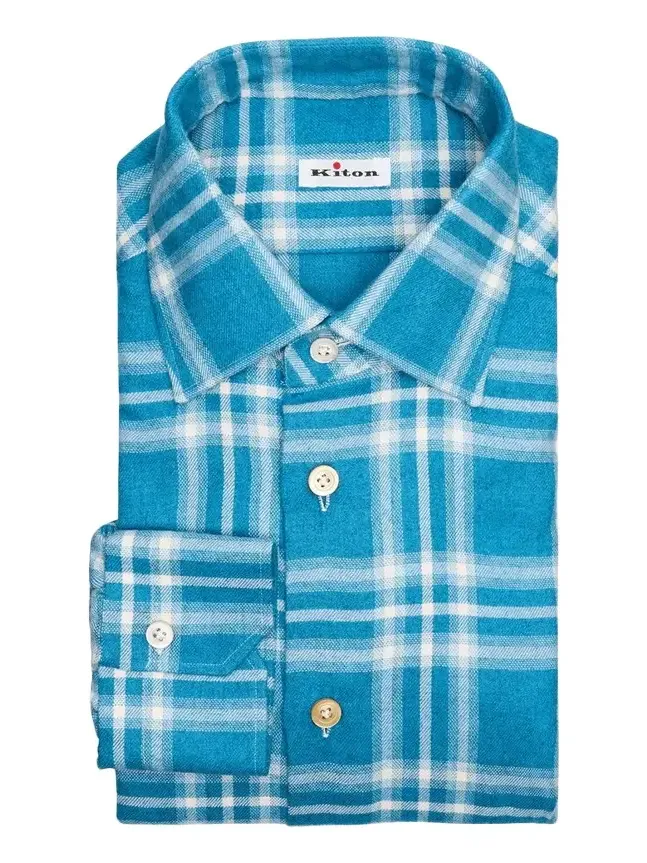 Kiton Men's Plaid Cotton Dress Shirt