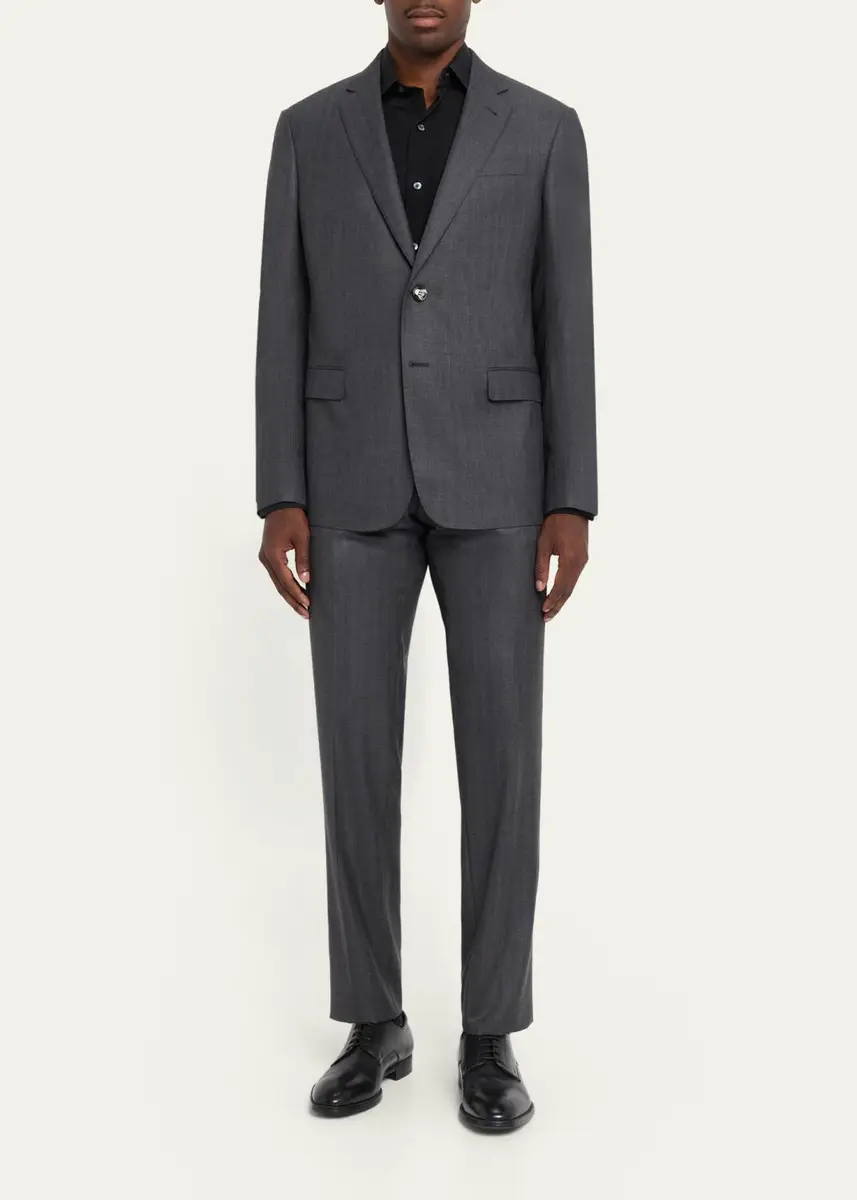 Giorgio Armani Men's Wool Herringbone Single-Breasted Suit | Thumbnail 2 Giorgio Armani Men's Wool Herringbone Single-Breasted Suit | Thumbnail 2
