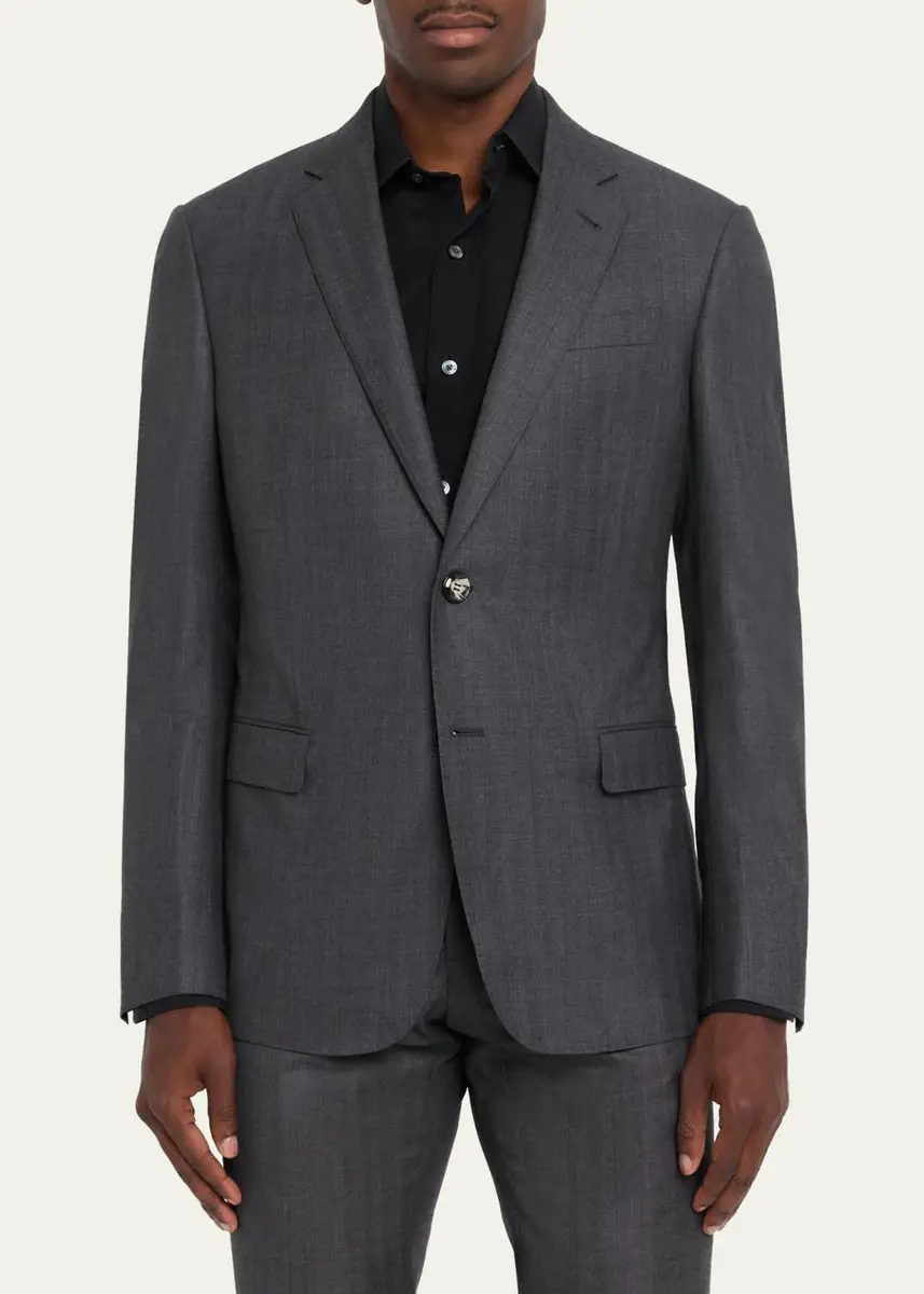 Giorgio Armani Men's Wool Herringbone Single-Breasted Suit | Thumbnail 4 Giorgio Armani Men's Wool Herringbone Single-Breasted Suit | Thumbnail 4