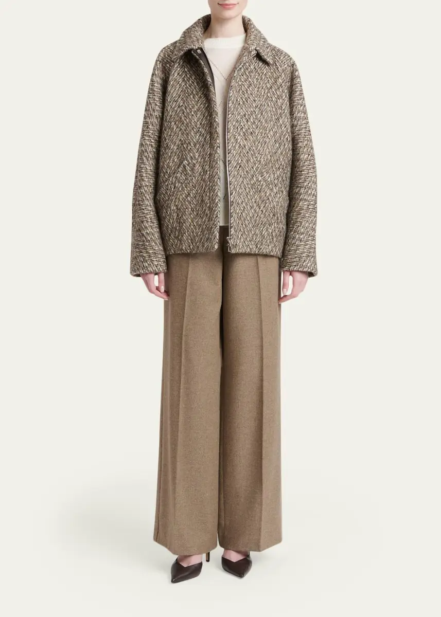 Kiton Herringbone Wool Oversized Zip Jacket | Thumbnail 2