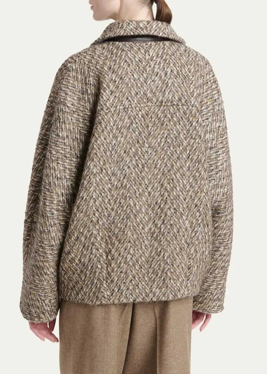 Kiton Herringbone Wool Oversized Zip Jacket | Thumbnail 3