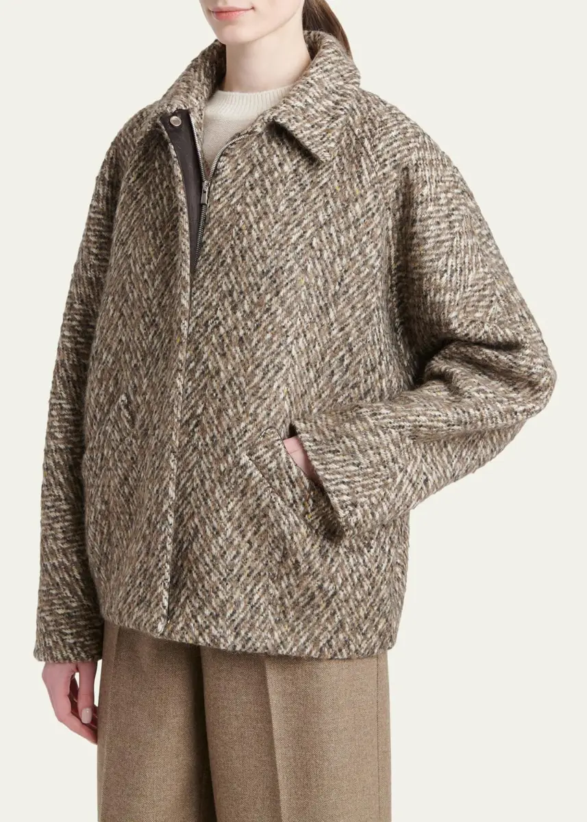 Kiton Herringbone Wool Oversized Zip Jacket | Thumbnail 4