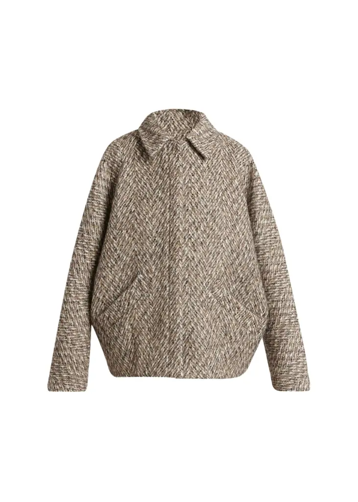 Herringbone Wool Oversized Zip Jacket