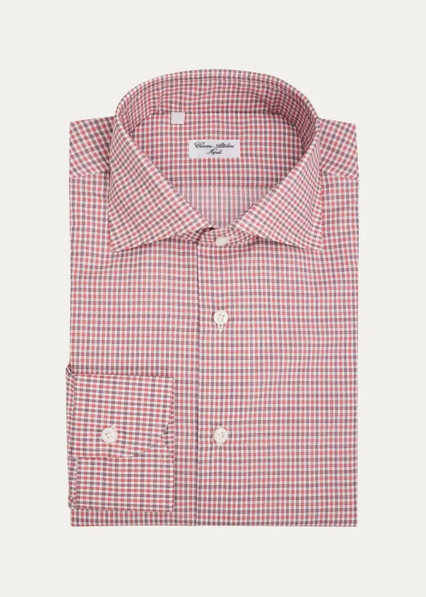 Cesare Attolini Men's Checked Cotton Dress Shirt | Thumbnail 5 Cesare Attolini Men's Checked Cotton Dress Shirt | Thumbnail 5