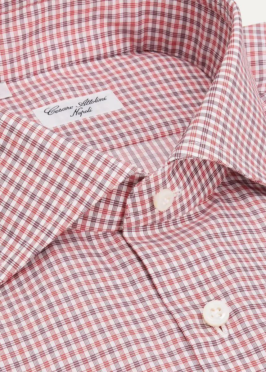 Cesare Attolini Men's Checked Cotton Dress Shirt | Thumbnail 7 Cesare Attolini Men's Checked Cotton Dress Shirt | Thumbnail 7