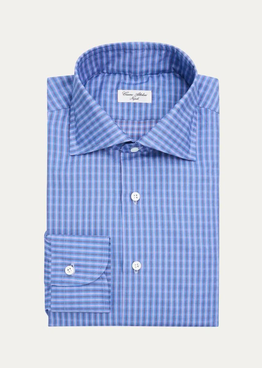 Cesare Attolini Men's Checked Cotton Dress Shirt | Thumbnail 8 Cesare Attolini Men's Checked Cotton Dress Shirt | Thumbnail 8