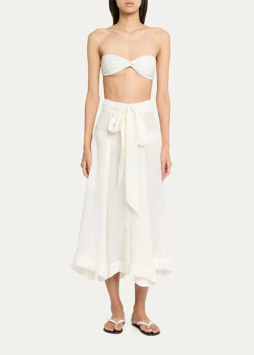 Lisa Marie Fernandez Beach Cotton Gauze Button-Front Midi Skirt With Belt | Thumbnail 2