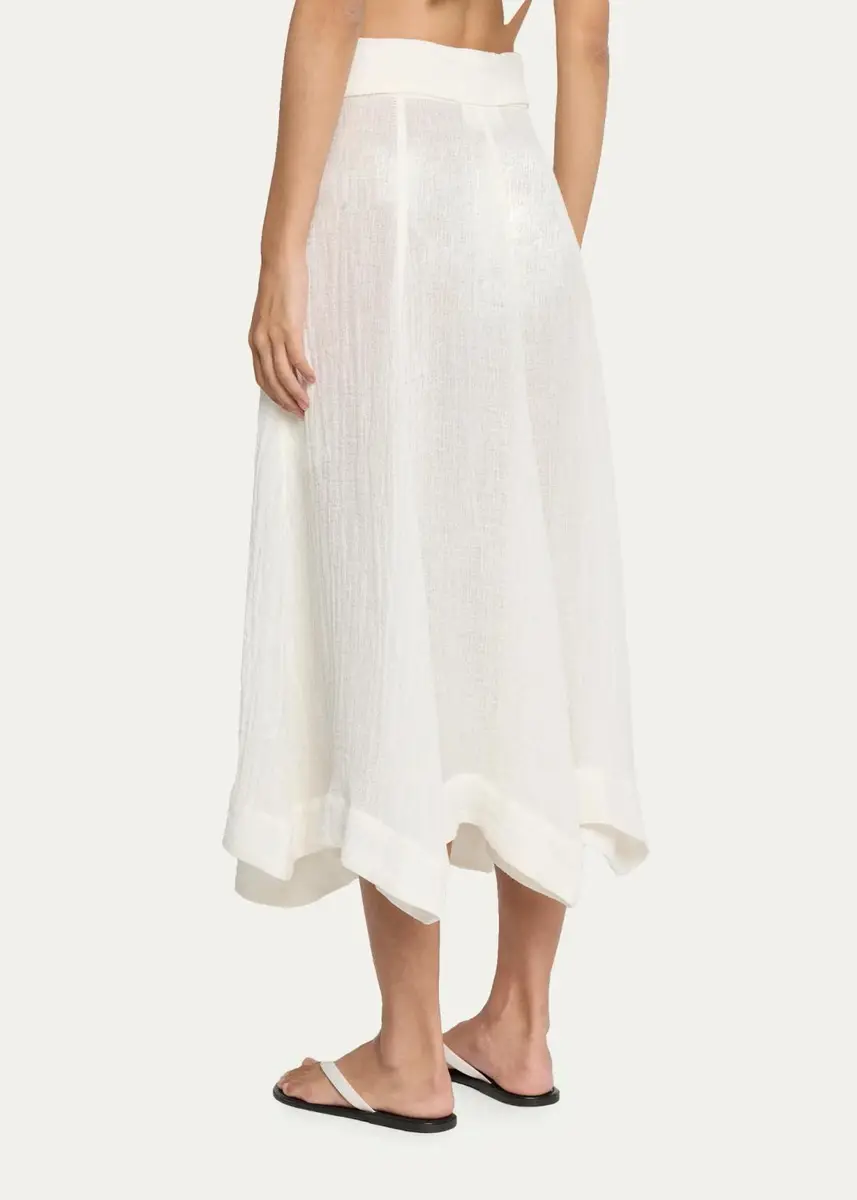 Lisa Marie Fernandez Beach Cotton Gauze Button-Front Midi Skirt With Belt | Thumbnail 3