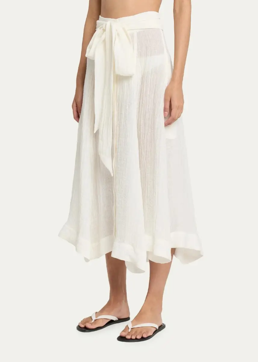 Lisa Marie Fernandez Beach Cotton Gauze Button-Front Midi Skirt With Belt | Thumbnail 4