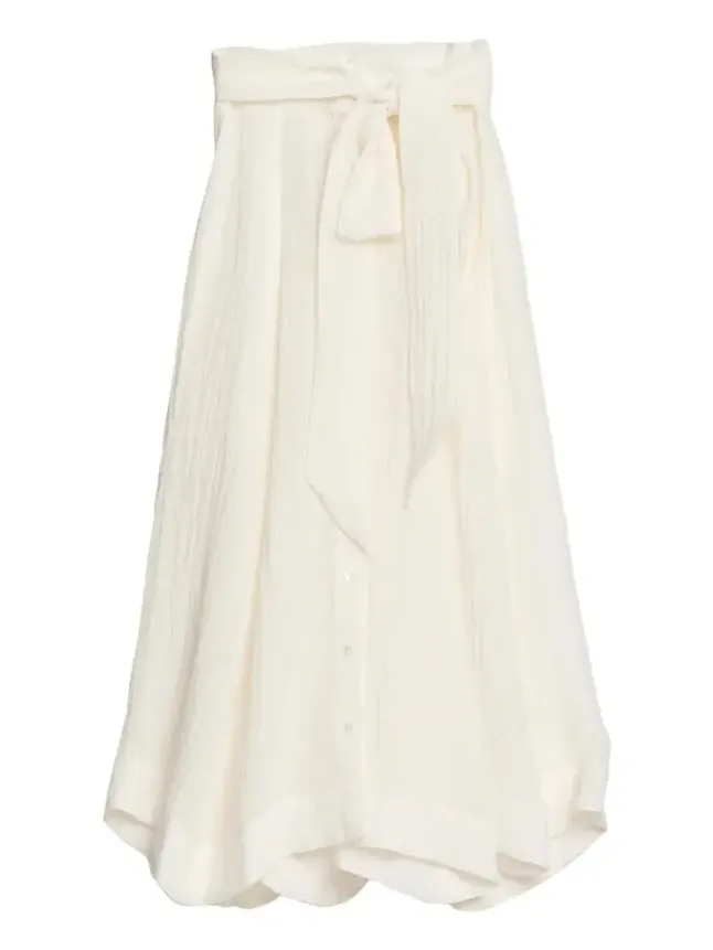 Beach Cotton Gauze Button-Front Midi Skirt With Belt Beach Cotton Gauze Button-Front Midi Skirt With Belt