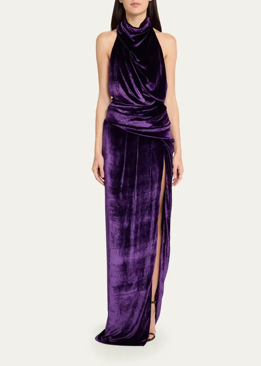 Atelier Prabal Gurung Draped Velvet Halter Dress | Thumbnail 2 Atelier Prabal Gurung Draped Velvet Halter Dress | Thumbnail 2