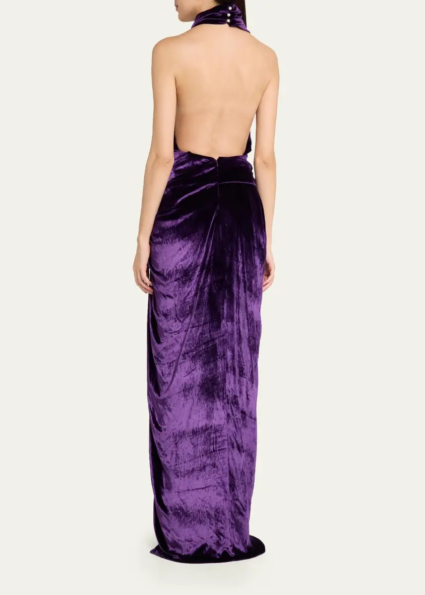 Atelier Prabal Gurung Draped Velvet Halter Dress | Thumbnail 3 Atelier Prabal Gurung Draped Velvet Halter Dress | Thumbnail 3
