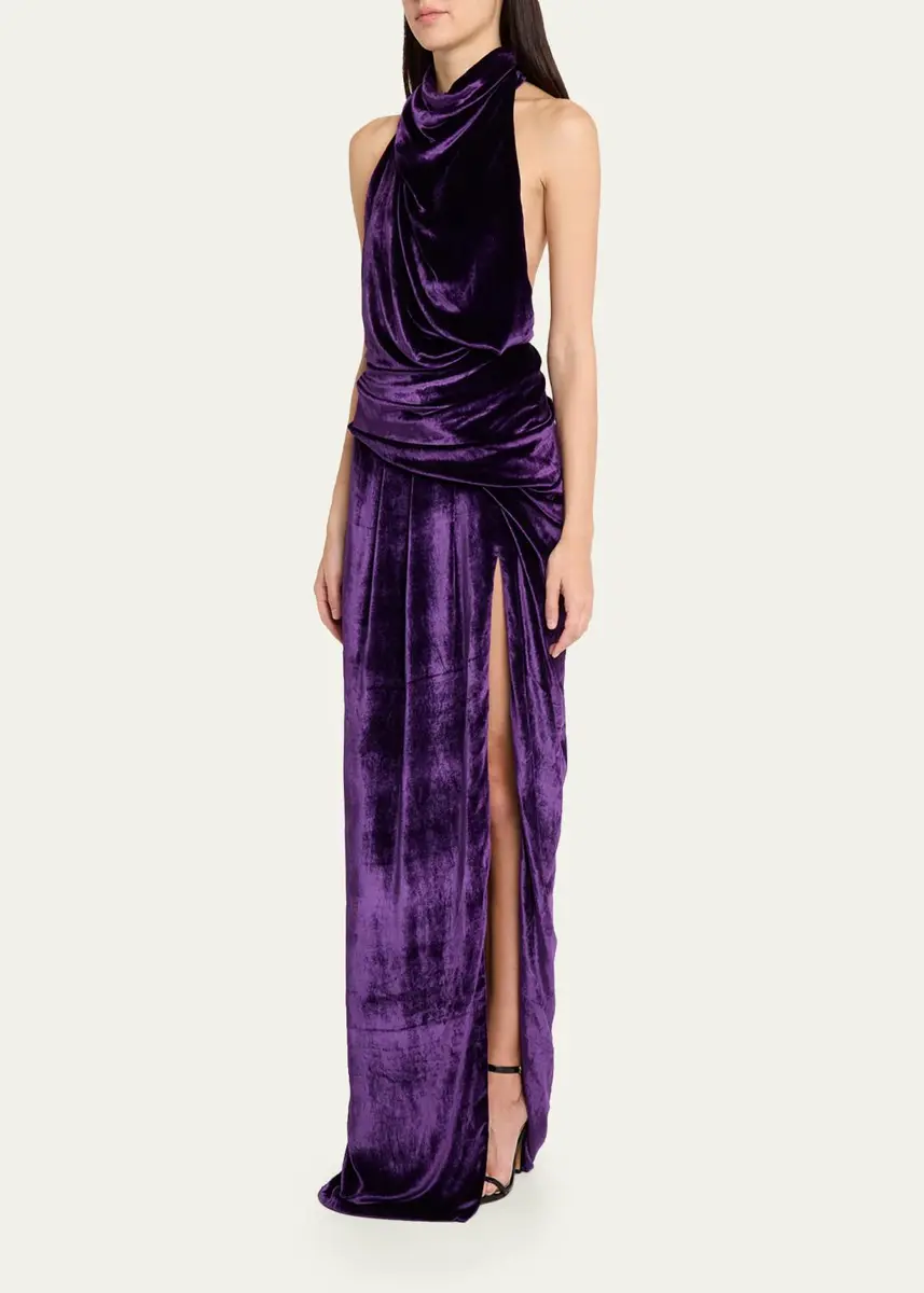 Atelier Prabal Gurung Draped Velvet Halter Dress | Thumbnail 4 Atelier Prabal Gurung Draped Velvet Halter Dress | Thumbnail 4