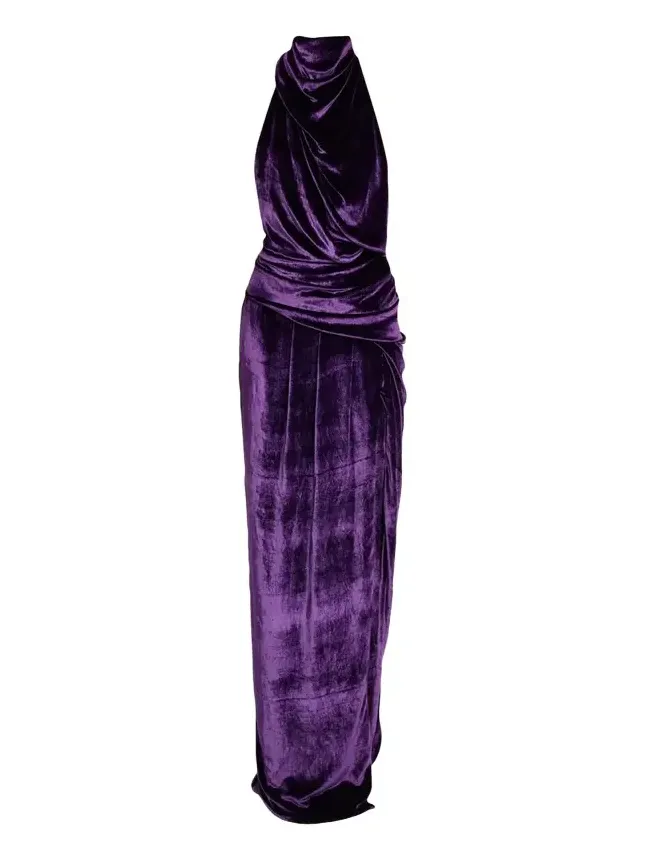 Draped Velvet Halter Dress