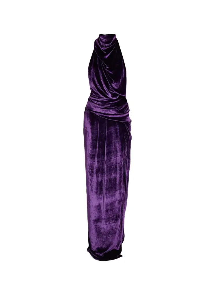 Atelier Prabal Gurung Draped Velvet Halter Dress