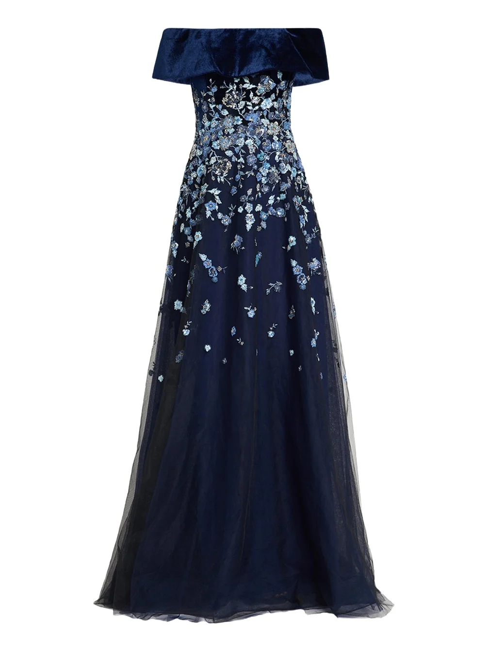 Velvet & Floral-Embroidered Tulle Off-The-Shoulder Gown Velvet & Floral-Embroidered Tulle Off-The-Shoulder Gown