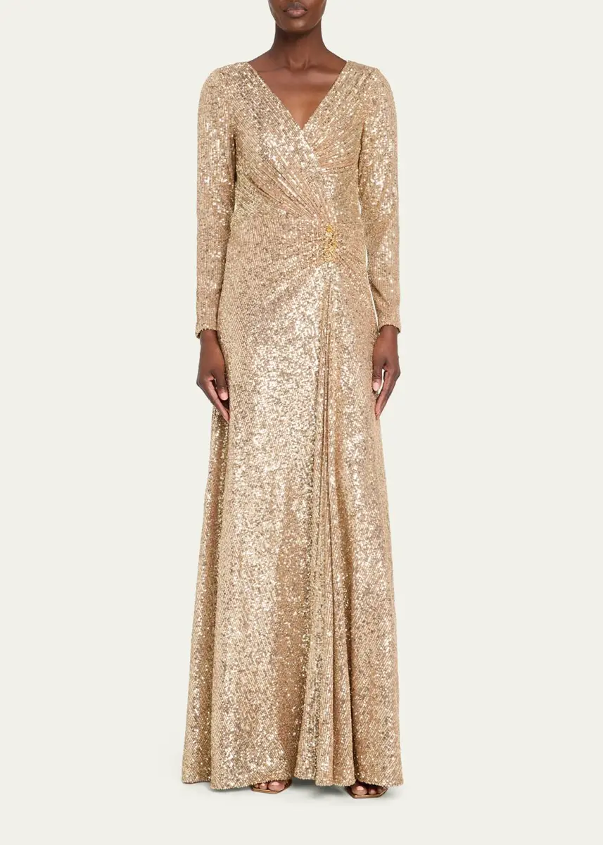 Rickie Freeman for Teri Jon Surplice Sequin A-Line Gown | Thumbnail 2