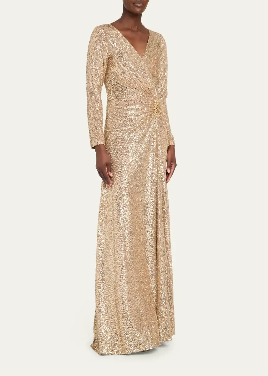 Rickie Freeman for Teri Jon Surplice Sequin A-Line Gown | Thumbnail 4