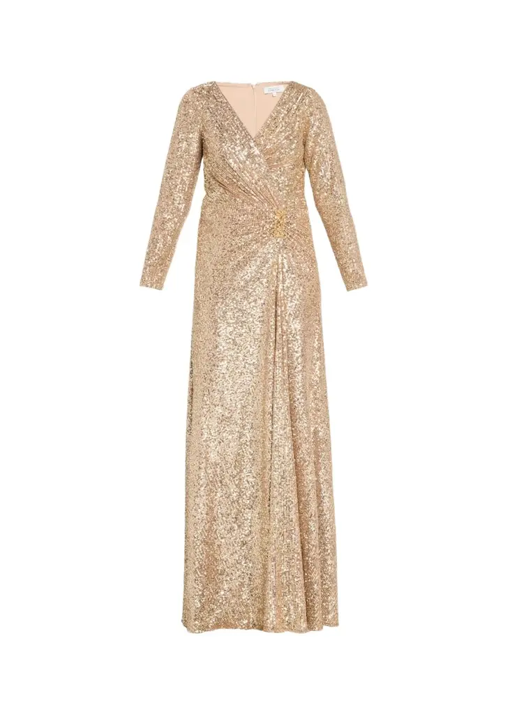 Rickie Freeman for Teri Jon Surplice Sequin A-Line Gown