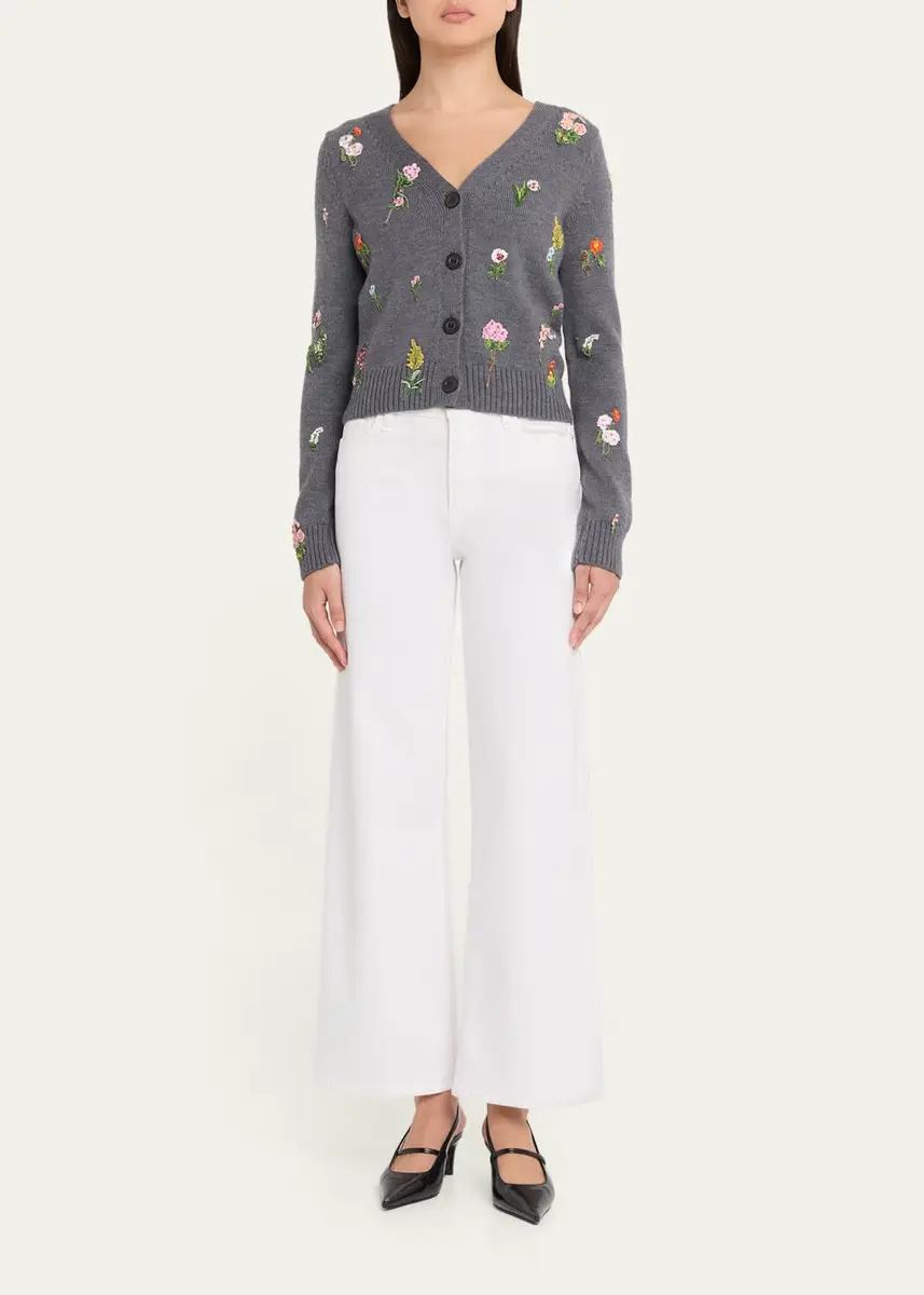 Oscar de la Renta Embroidered Wool Mini V-Neck Cardigan | Thumbnail 2 Oscar de la Renta Embroidered Wool Mini V-Neck Cardigan | Thumbnail 2