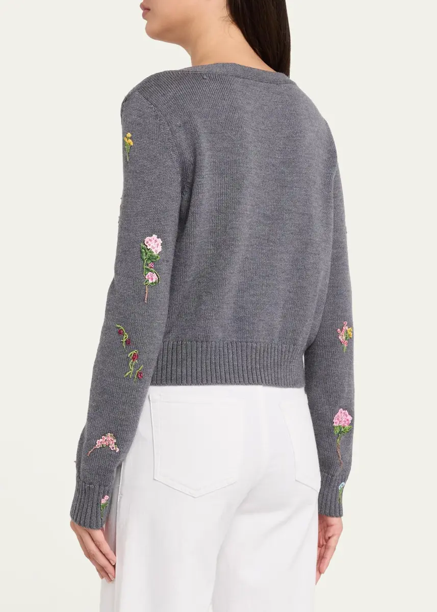 Oscar de la Renta Embroidered Wool Mini V-Neck Cardigan | Thumbnail 3 Oscar de la Renta Embroidered Wool Mini V-Neck Cardigan | Thumbnail 3