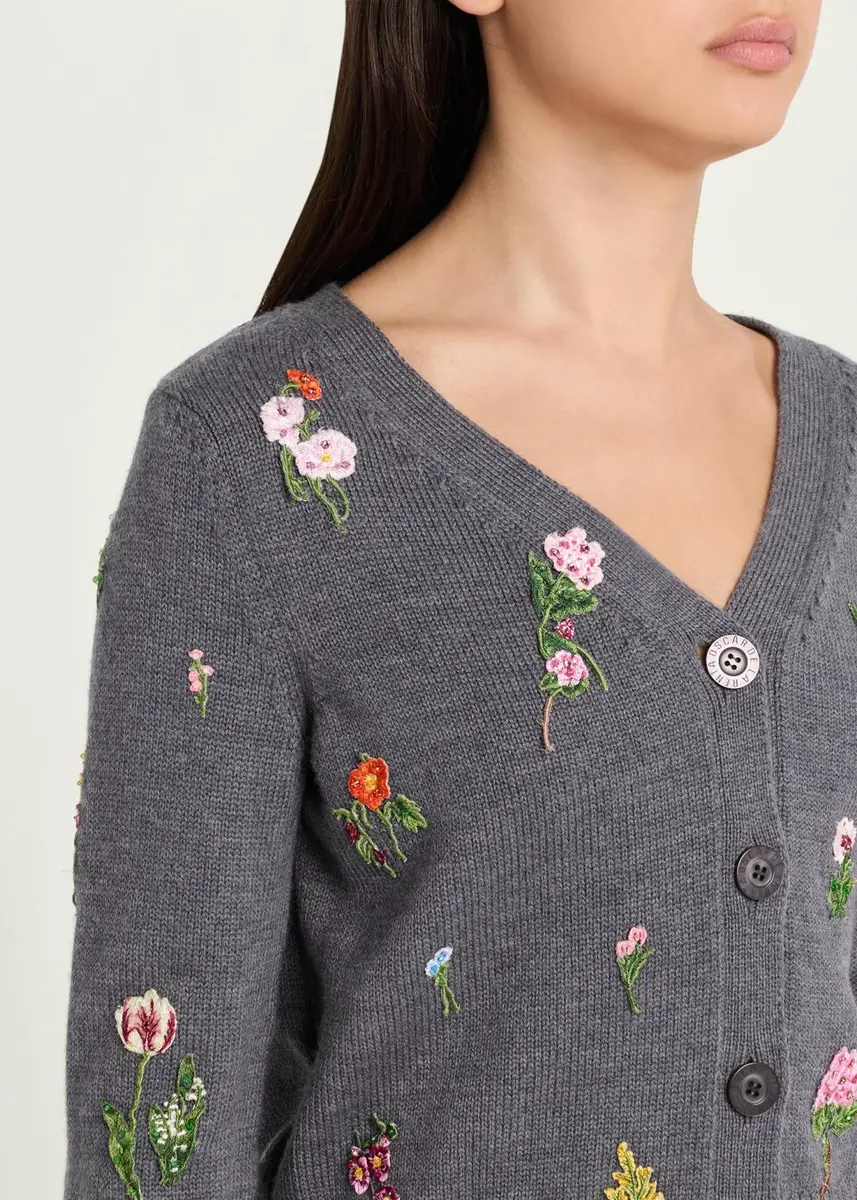 Oscar de la Renta Embroidered Wool Mini V-Neck Cardigan | Thumbnail 5 Oscar de la Renta Embroidered Wool Mini V-Neck Cardigan | Thumbnail 5
