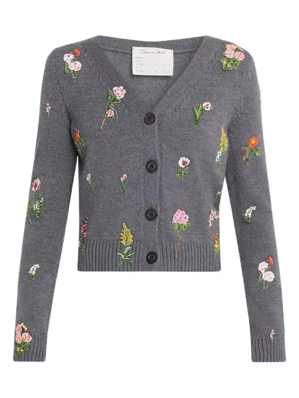 Embroidered Wool Mini V-Neck Cardigan
